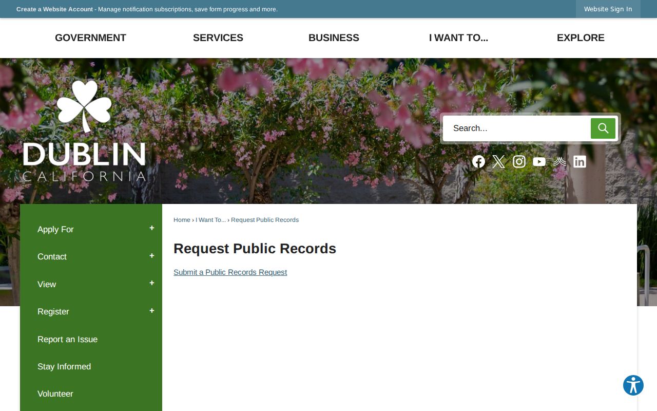 Dublin residents directory view of the Dublin public-records request portal